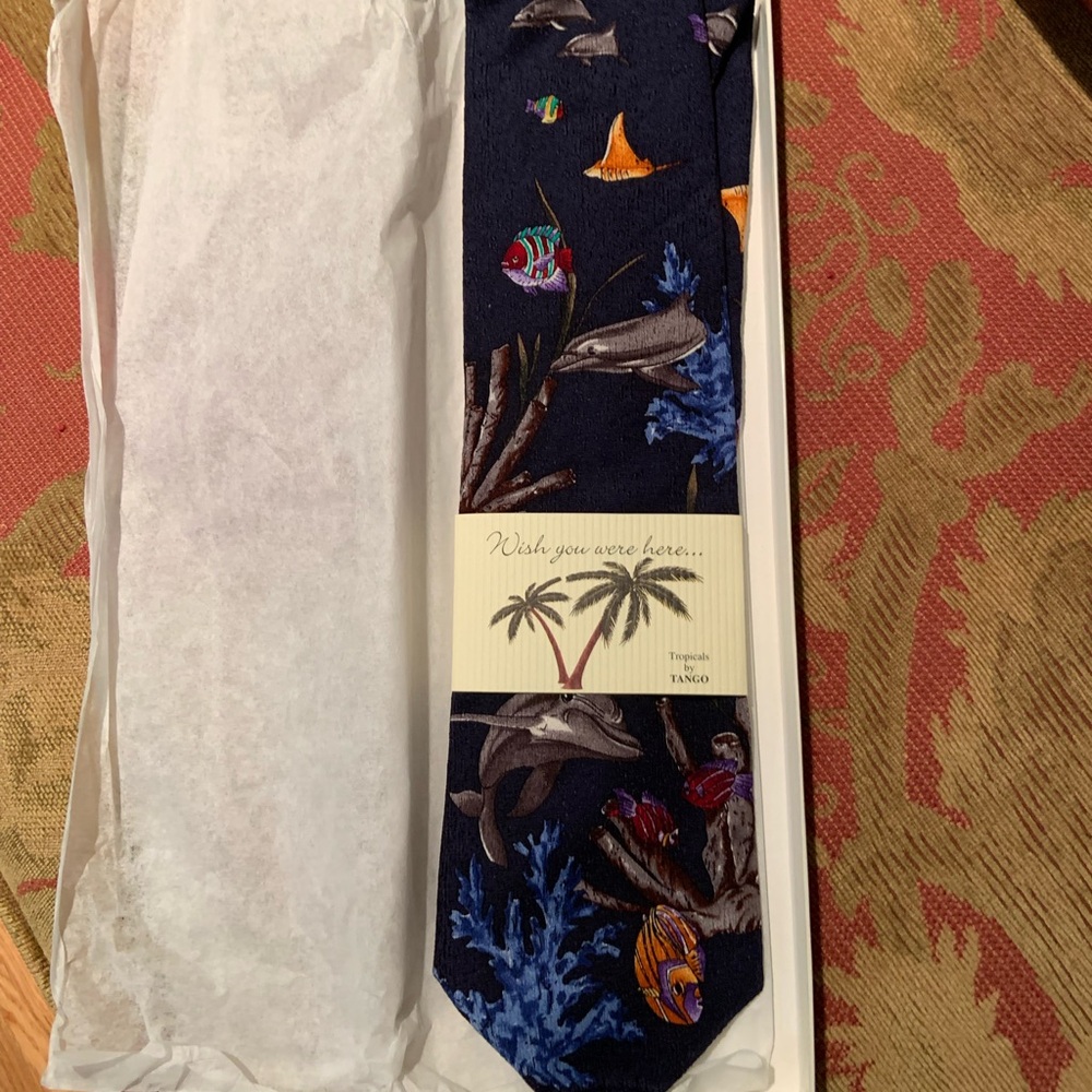 Tropical Fish Patterned Tie - Navy